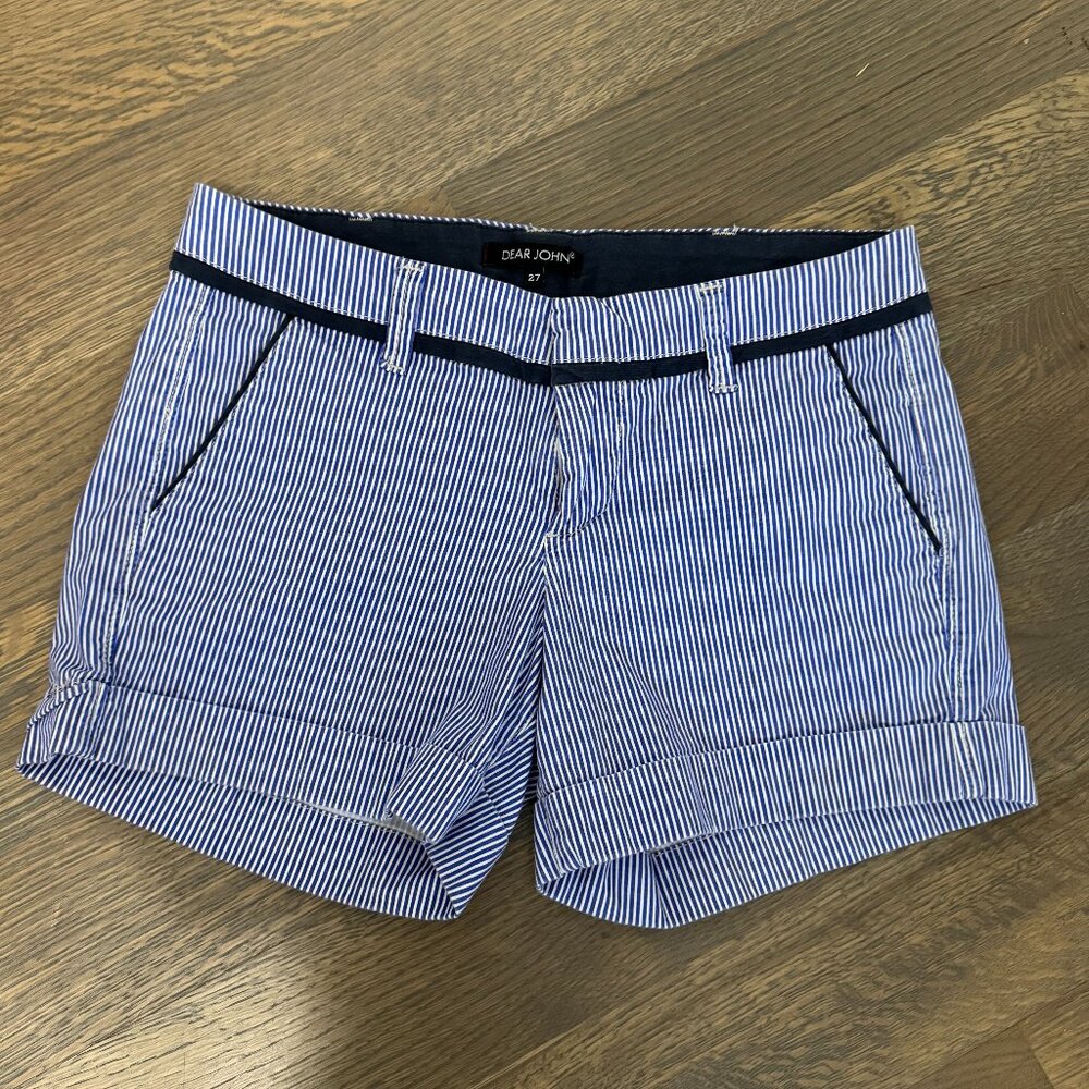 Dear John Nautical Striped Cuffed Shorts - Navy/White - Size 27